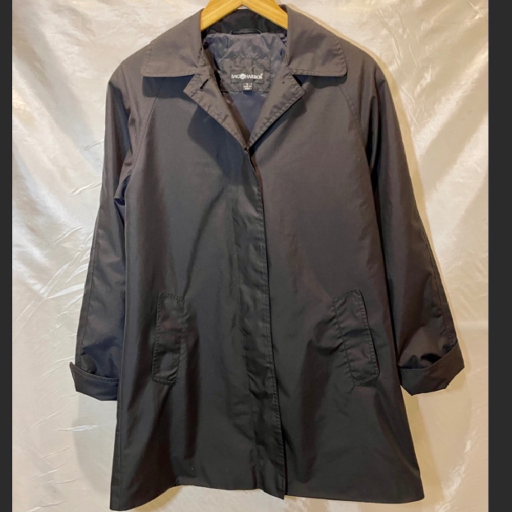 Sag Harbor Black Lightweight Raglan Trench Coat Small